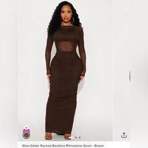 Elegant Brown Sheer Maxi Dress